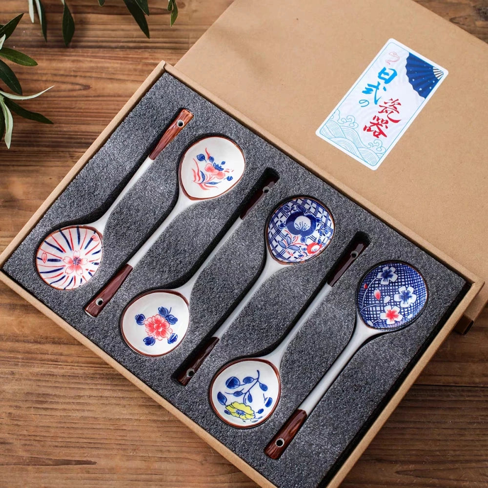 Gift Set Household Ceramic Spoon Hand-painted High-value Long-handled Spoon Creative Dessert Spoon Eco-friendly Underglaze Pa