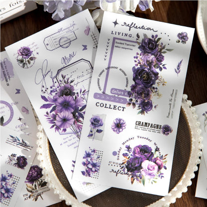 Journal GO 6pcs Flower Shadow Decorative Sticker Fresh Plant Flowers Collage Scrapbooking Label Diy Diary Journal Planner Lab