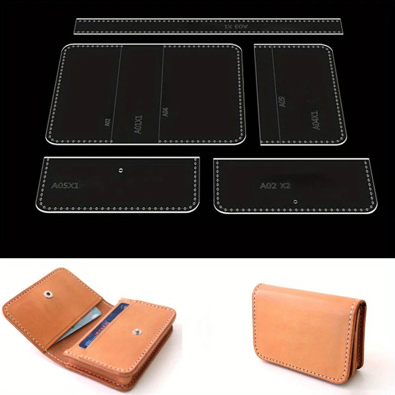 5Pcs/Set Transparent Acrylic Wallet & Card Bag Template DIY Leather Craft Making Tool Stencil
