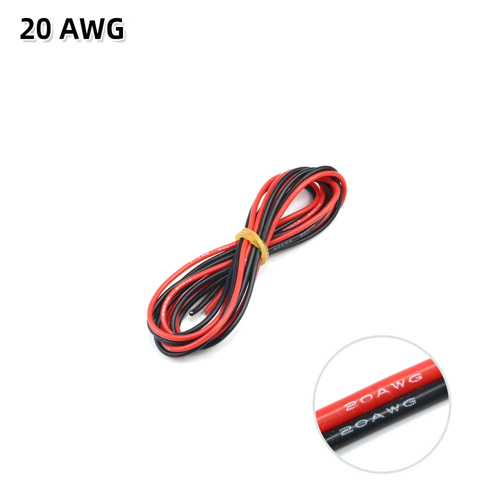2 Meter Silicon Wire 8 10 12 14 16 18 20 22AWG Heatproof Soft Silicone Silica Gel Wire Cable (1Meter Red+1Meter Black) )