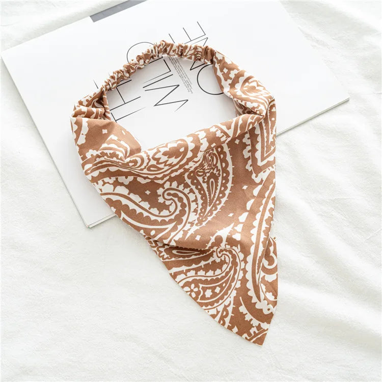 2022 Summer Vintage Print Flower Beach Bandana Hair Scarf Fashion Elastic Rubber Headbands for Women Girl Hair Accessories - 