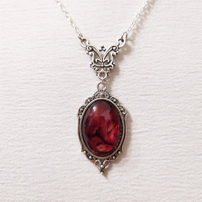 Gothic Vampire Necklace Vintage Stardust Crystal Cameo Pendant Necklace Punk Style Vampire Pendant Oval Satanic Demon Necklac