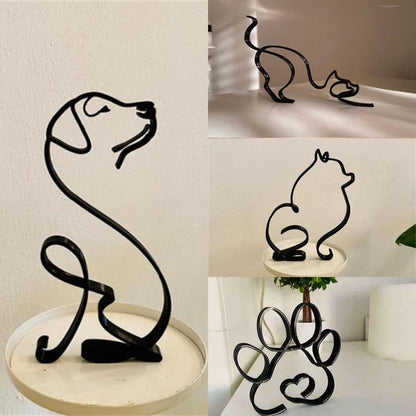 Dog Art Sculpture Metal Dog Abstract Minimalist Art Iron Figurines Office Desktop Accessories For Home Decoration Cute Miniat
