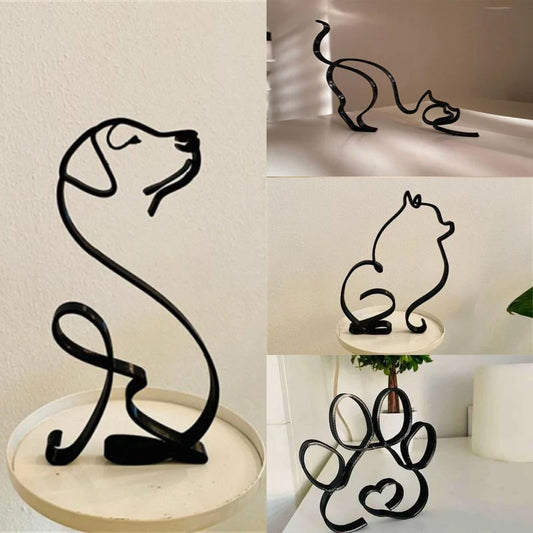 Dog Art Sculpture Metal Dog Abstract Minimalist Art Iron Figurines Office Desktop Accessories For Home Decoration Cute Miniat