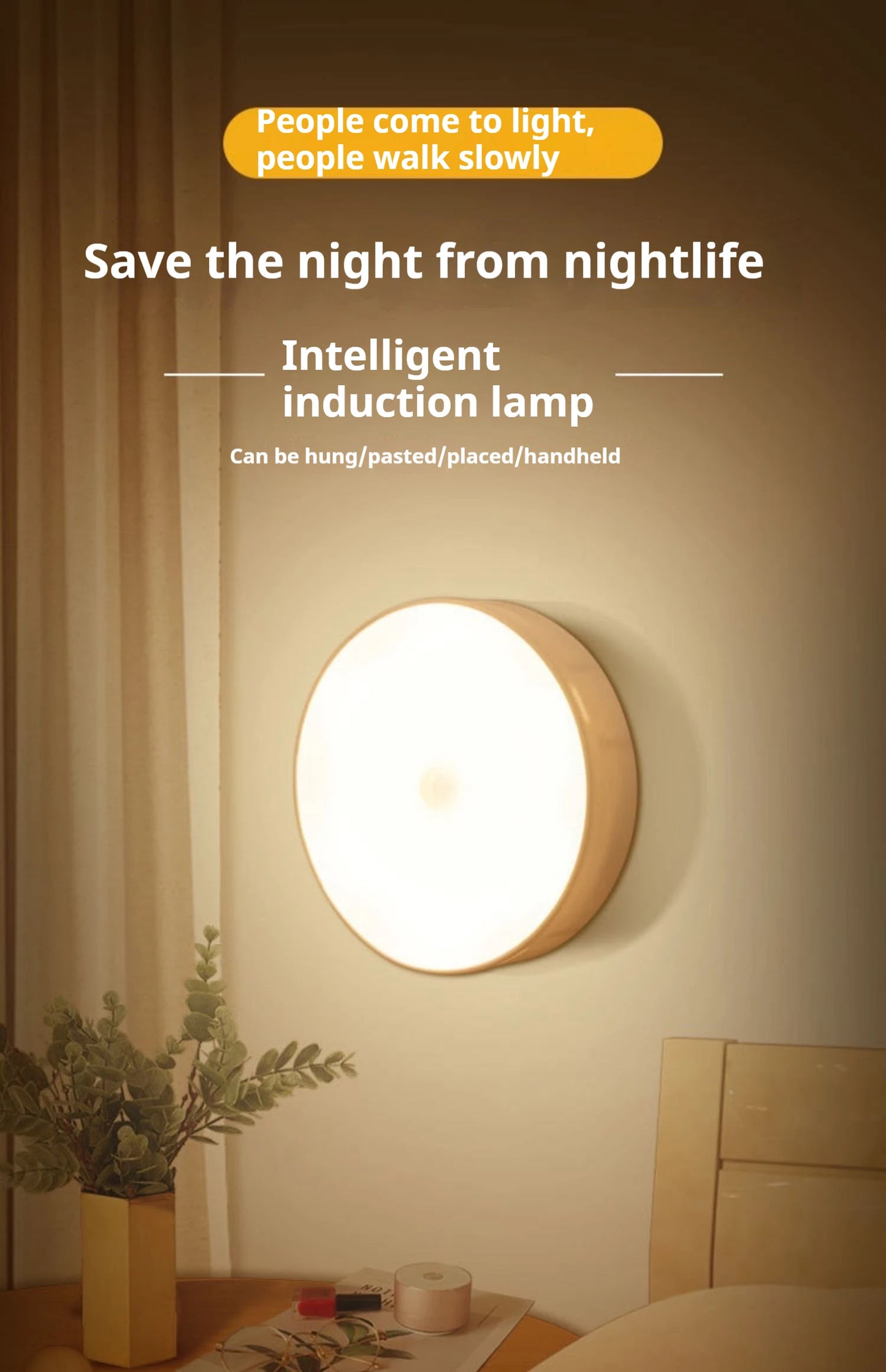 1pc Motion Sensor Night Light - Wireless LED Detector Lamp for Bedroom, Staircase, Closet, and Room Decor - Cold White