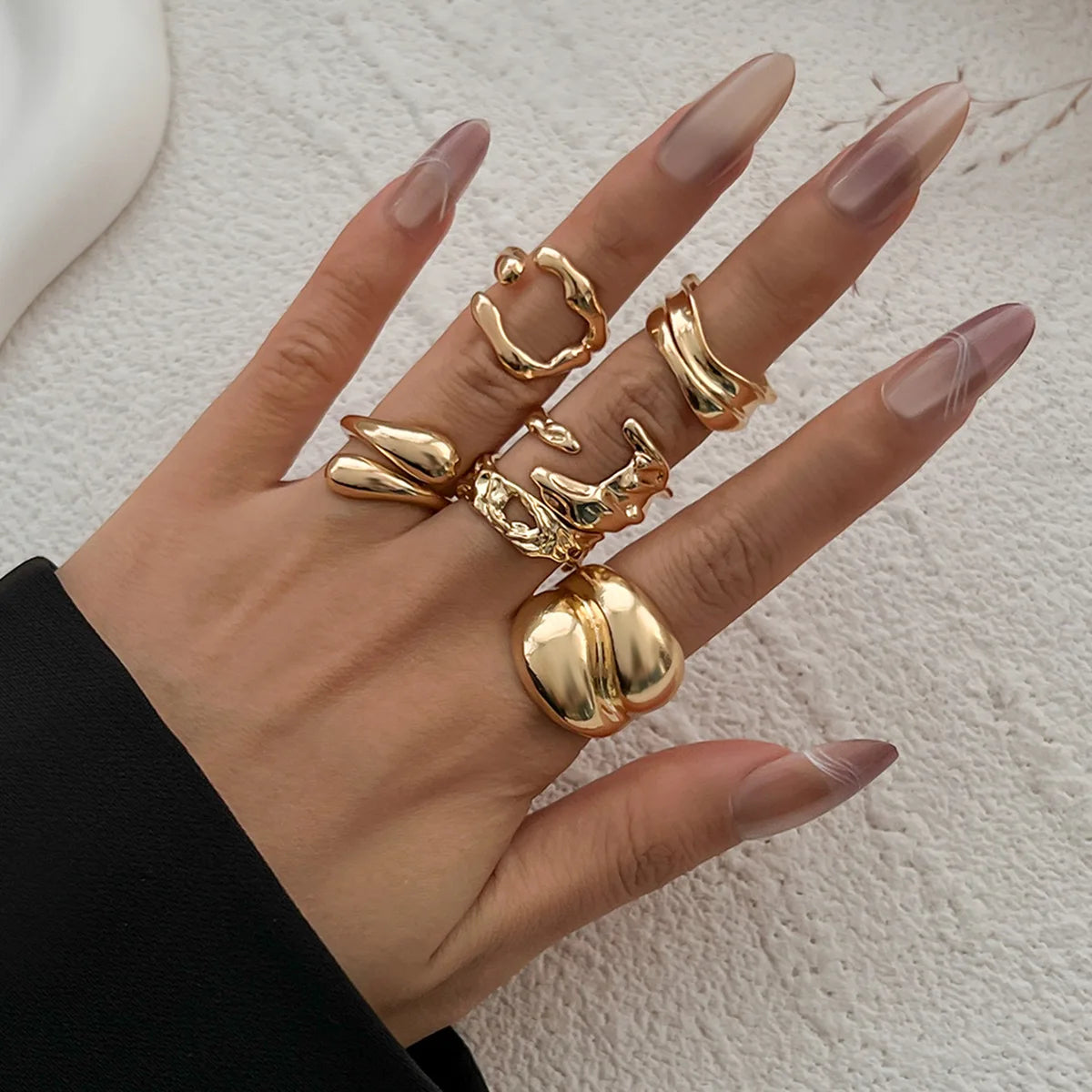 6Pcs/set Vintage Irregular Rings Set Geometric Metal Gold Silver Color Open Ring for Girls Women Men Goth Punk Couple Jewelry