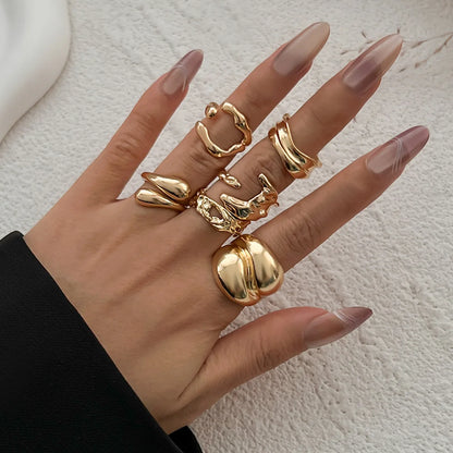 6Pcs/set Vintage Irregular Rings Set Geometric Metal Gold Silver Color Open Ring for Girls Women Men Goth Punk Couple Jewelry
