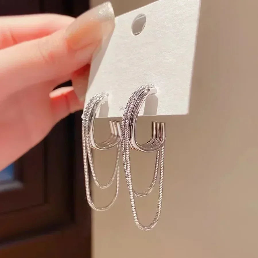 Vintage Geometry Irregular Eardrop Personality Asymmetry Dripping Oil Earrings for Women Fashion Daily Commuting Jewelry Gift