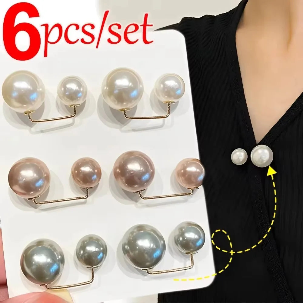 3/6/8Pcs Clothing Accessories Pearl Brooch Detachable Double Head Pin Waist Clip Jewelry Accessory Multifunctional Pants Pin