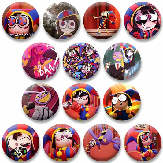 Creative Funny P-Pomni Enamel Pins Cute Cartoon Character Round Brooch DIY Backpack Jacket Collar Badge Jewelry Gifts for Fri