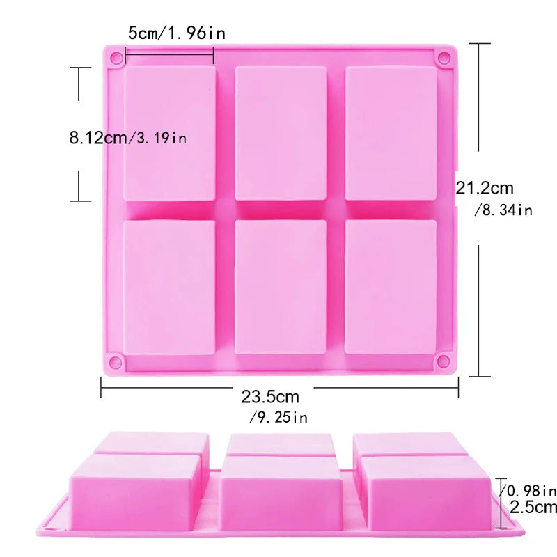 6 grid Handmade Soap Silicon Mold 6 types Floral Pattern Flat Bottom Essential oil Toilet Soap DIY Baking Cake Square Mold - 