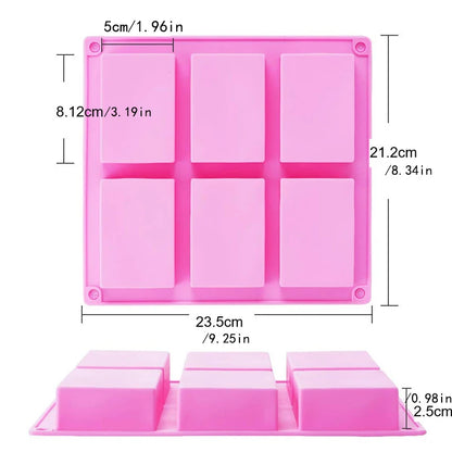 6 grid Handmade Soap Silicon Mold 6 types Floral Pattern Flat Bottom Essential oil Toilet Soap DIY Baking Cake Square Mold - 