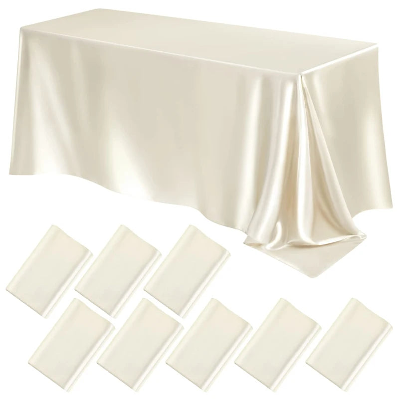 Rectangle Wedding Satin Large Tablecloth Bright Smooth Silk Table Cover Anniversary Dining Party High-End Table Decor