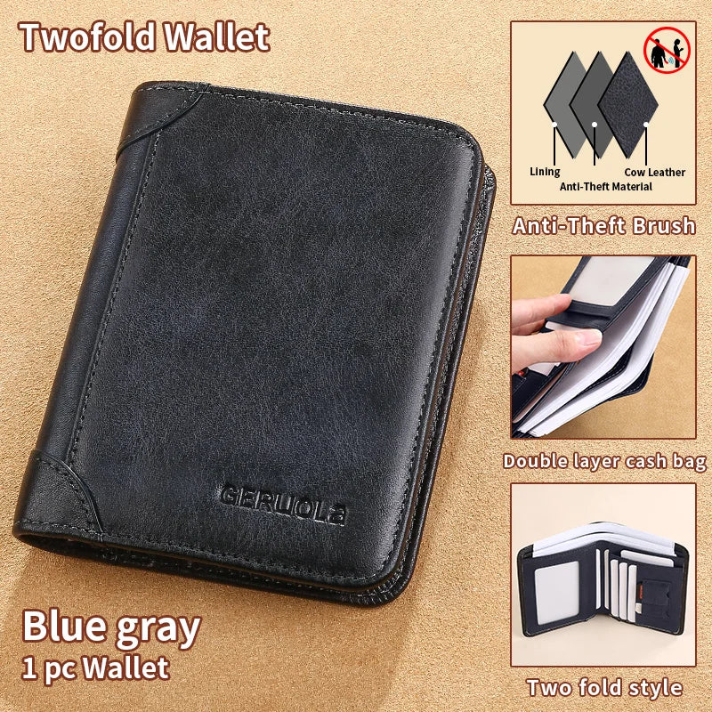 GERUOLA Slim RFID Shielded Genuine Leather Wallet for Men-Multifunctional ID & Credit Card Holder Dark Brown with Embellishme