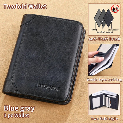 GERUOLA Slim RFID Shielded Genuine Leather Wallet for Men-Multifunctional ID & Credit Card Holder Dark Brown with Embellishme