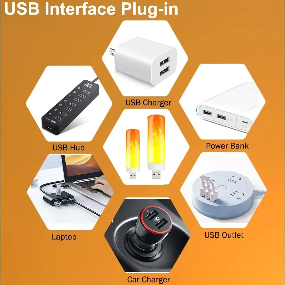 5V USB LED Flame Effect Light Bulbs USB Flame Lamp Candle Bulb Flameless Night Light Flickering Fire Bulb for Home Party Deco