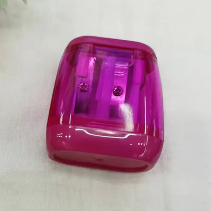 1pc Student Plastic Color Transparent Pencil Sharpener Geometric Double Hole Sketch Pencil Sharpener Manual Pencil Sharpener