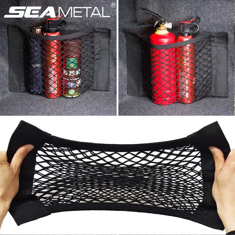 Car Trunk Mesh Organizer Car Tail Storage Net Seat Back Pocket Universal Trunk Bag Auto Magic Tape Network Interior Accessori
