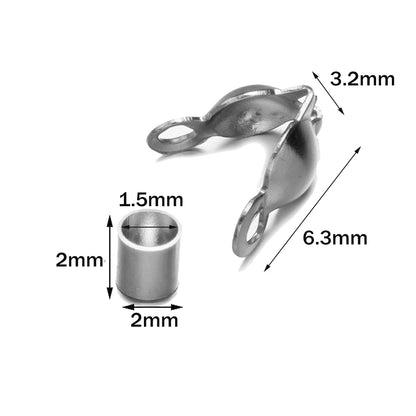 50pcs Stainless Steel Crimp Bead Tips Knot Covers Clamshell Fold-Over Bead Tips with 50pcs End Caps for Jewelry Making Craft 