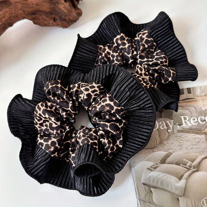 Women's New Vintage Leopard Print Lace Hair Rings Fashionable Niche Design Elegant Hair Ties with High - end Feeling