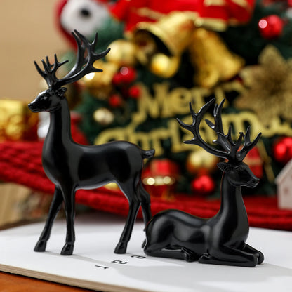 2 Pcs Christmas Reindeer Decor Resin Standing Sitting Deer Figurine Reindeer Christmas Decoration for Home Indoor Xmas Holida