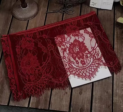 26cm Wide Eyelashes Lace Trim DIY Handmade Decoration Clothing Wedding Dress Lace Skirt Sleeve Accessories Fabric - wine red