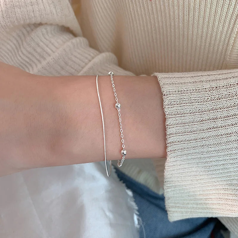 925 Sterling Silver Round Ball Lucky Bracelets Woman Double-Layer Snake Chain Hot Jewelry Wedding Jewellery