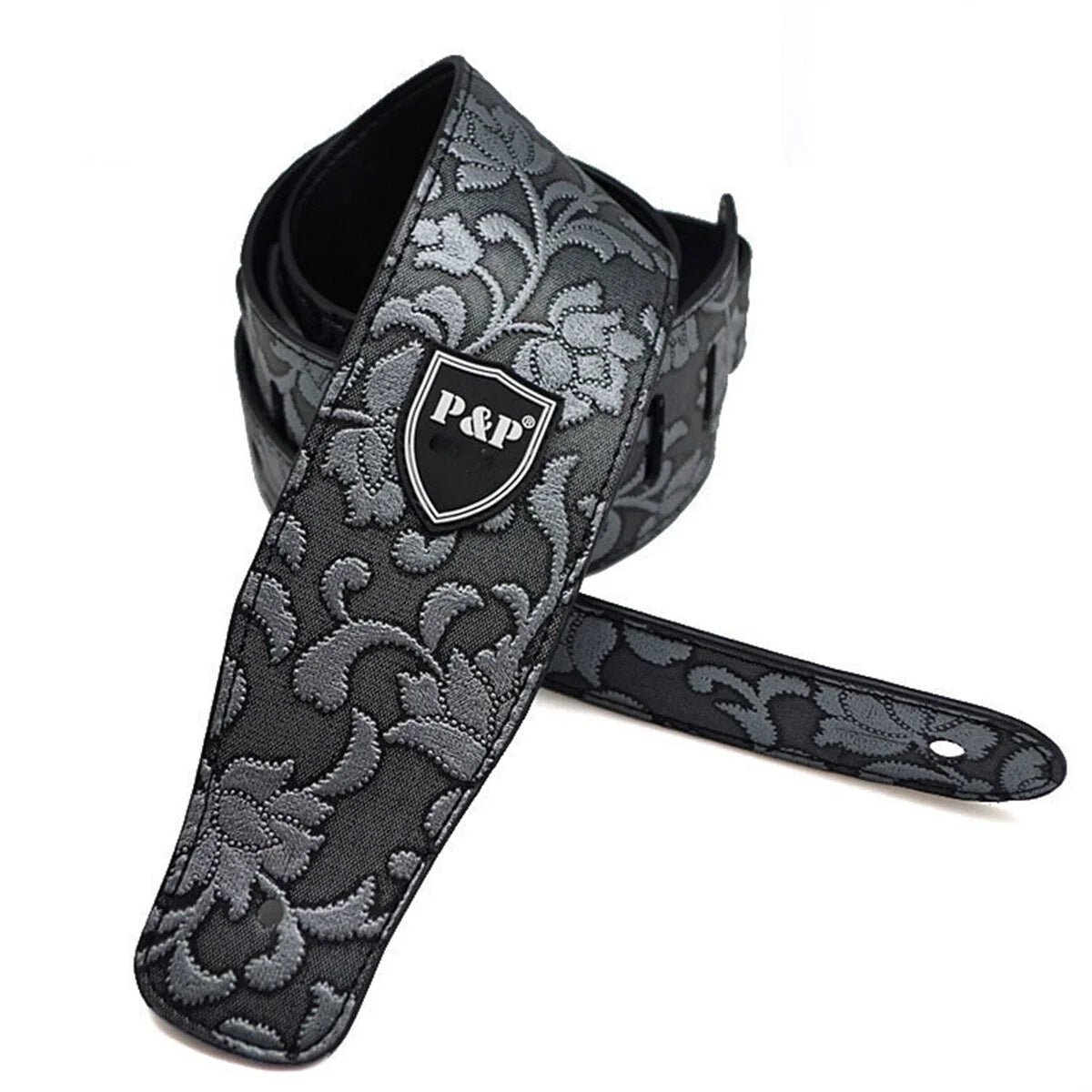 Guitar Strap Vintage 2.5 Inch Adjustable Soft Embroidered Belt Classical Bass Music Hobby Guitar Accessories - Silver