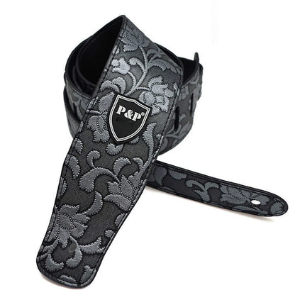Guitar Strap Vintage 2.5 Inch Adjustable Soft Embroidered Belt Classical Bass Music Hobby Guitar Accessories - Silver