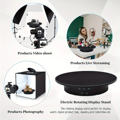 3 Speeds Electric Rotating Display Stand Mirror 360 Degree Turntable Jewelry Holder Battery/USB Power for Photography Shootin