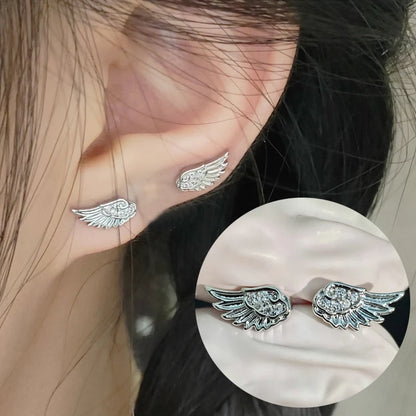 Fashion Zircon Wing Stud Earrings for Women Luxury Shiny Crystal Creative Angel Wings Cross Silver Color Ear Studs Jewelry Gi