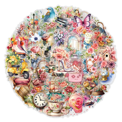 57 Pcs New "Adding Prosperity" Sticker Pack-Waterproof Transparent PET Journal Flower Supplies Decor(LanLanStickersWorld Stor