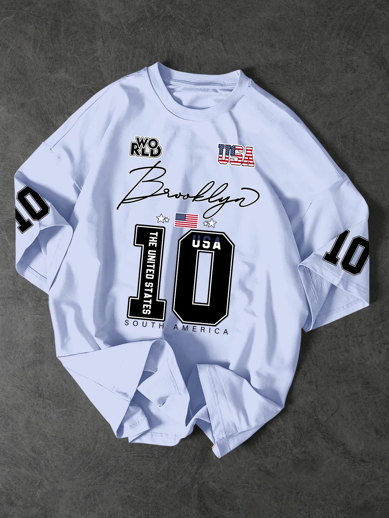 USA Brooklyn Style 10 Print Oversized T Shirt Men's Streetwear Vintage Jersey Tee