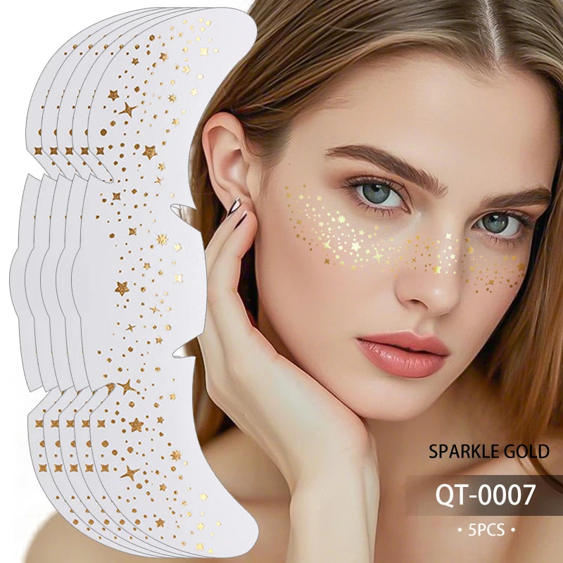 1/5pcs Metallic Golden Silver Fake Freckles Shiny Glitter Star Temporary Tattoo Stickers For Women Face Makeup Patches Decora