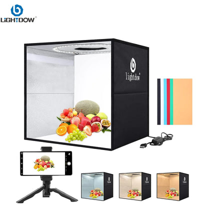 Lightdow Photo Studio Light Box Kit 12"x12"（30x30x30cm） with 120pcs LEDs 6 Backdrops for Photography Portable Dimmable Versat