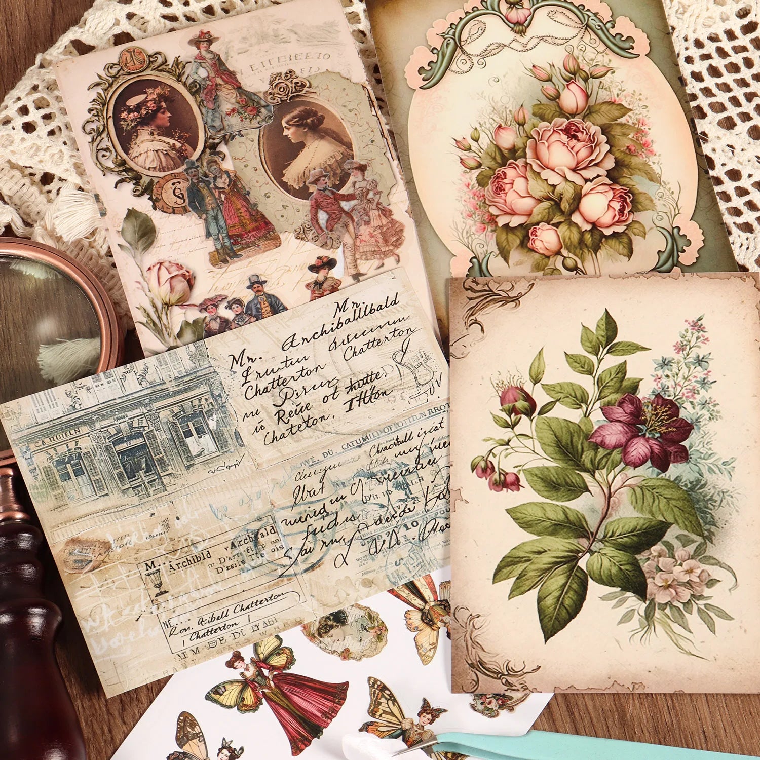18sheets(70+stickers) Art Paper and PET Vintage Victoria Self-adhesive Scrapbook Sticker Pack, for Scrapbooking Supplies, Lap