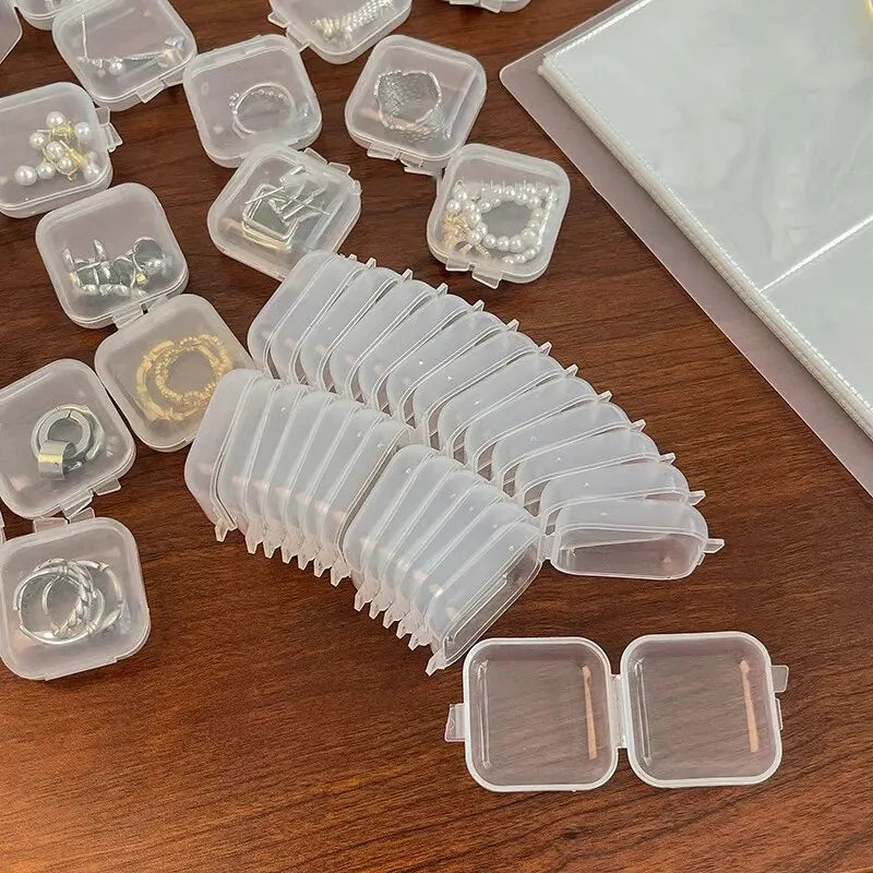 Mini Plastic Jewelry Storage Box Square Transparent Flip Portable Pill Container Jewelry Holder Packaging Earrings Display Ca