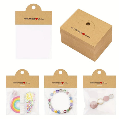 100Pcs Jewelry Package Bags, Including 50 Bags and 50 Cards, Jewelry Display Clear Bags, Bracelets, Earrings, Craft Packaging