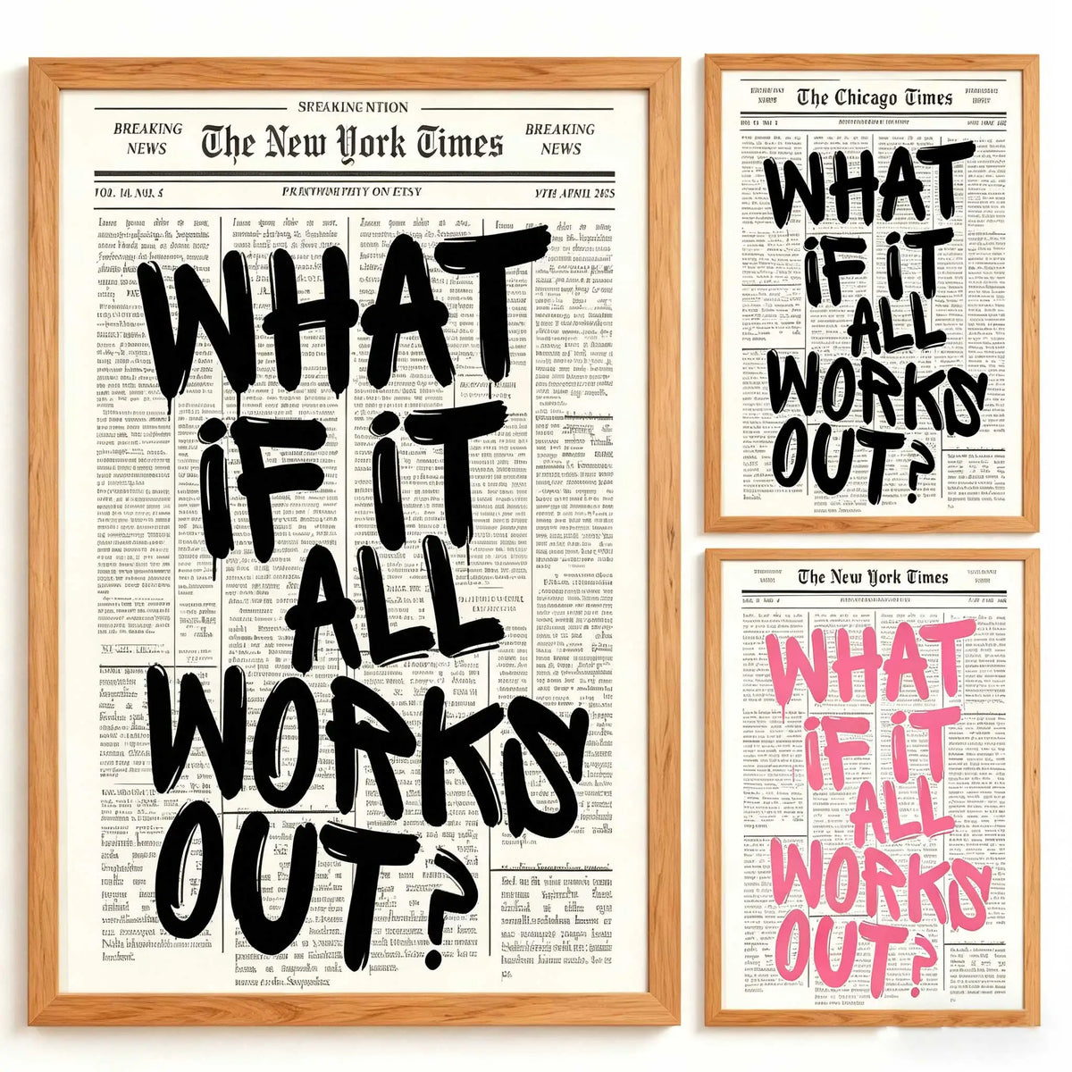 Newspaper Poster - What If It All Works Out - Positive Quote Canvas Wall Art, Affirming Minimalist Prints, Neutral Dorm Room 