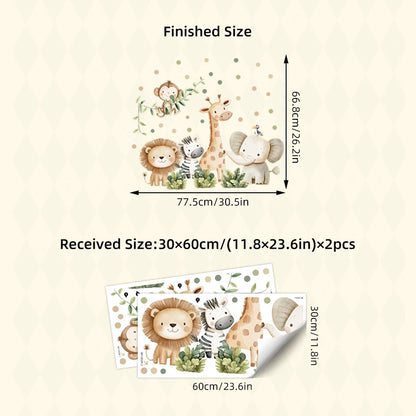 Cartoon Jungle Animal Wall Stickers - Home Decoration Removable Decals For Kids Room, Nursery Decor Wall Art - BR1305M