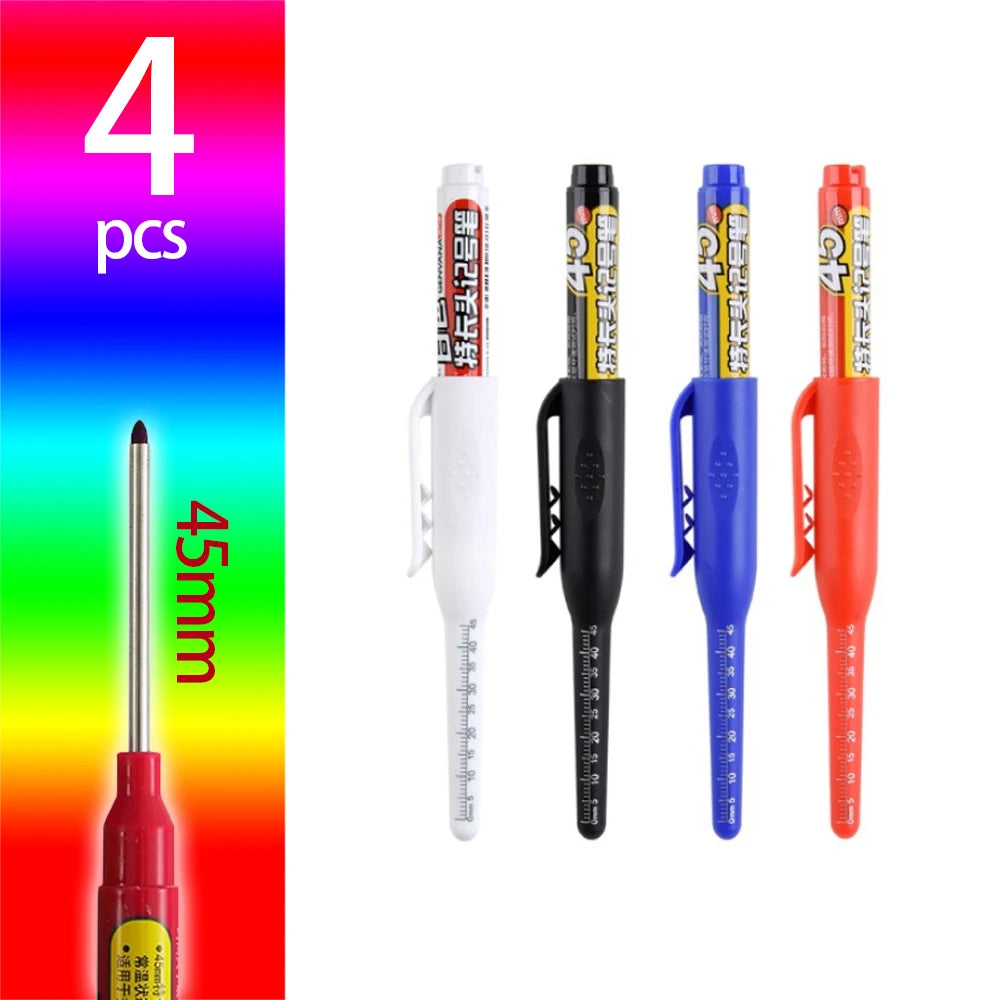 4-60Pcs 45mm Long Nib Head Carpenter Pen Deep Hole Marker Pens Black/Blue/Red/White for Measuring Woodworking Hand Tools - mi