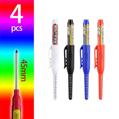 4-60Pcs 45mm Long Nib Head Carpenter Pen Deep Hole Marker Pens Black/Blue/Red/White for Measuring Woodworking Hand Tools