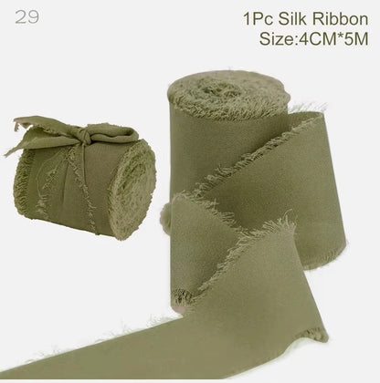 5m/Roll Frayed Silk Ribbon Edged Wrinkle Chiffon Handmade Ripped Wedding Party Flower Bouquet Gift Packing Decorations DIY Cr