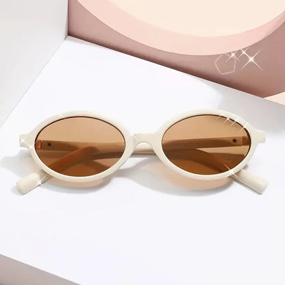 Y2K Style Oval Women'S Glasses Small Frame Fashionable Vintage with Decorate Function for Women Men - White
