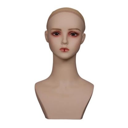 Mannequin Head With Small Shoulders Realistic Manikin Head With Pink Lipstick For Display And Styling For Wigs,Jewelry,Earrin