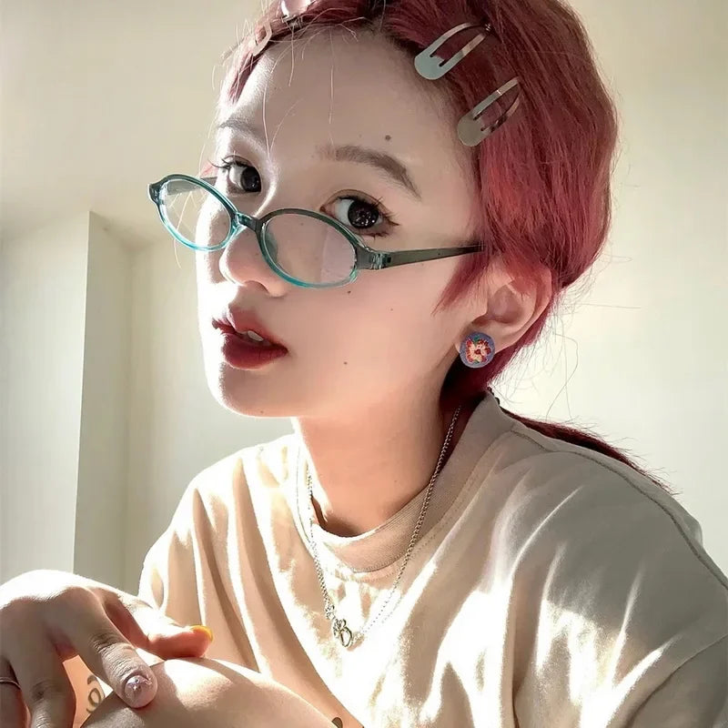 Y2K Retro Oval Square Glasses Colorful Small Frame Glasses Frame Women Anti Blue Light Computer Glasses Vintage Eyeglasses