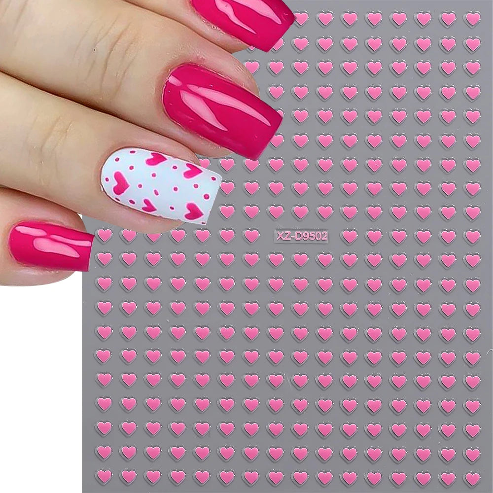8pc 3D Mixed Color Heart Nail Stickers Valentines' Day Sweet Red Pink Love Selfadhesive Nail Decoration Decals Manicure Suppl