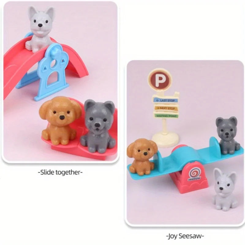 Cute Dog Pet Basket Family Toys Dog Doll Set Cage Toys Scene Playing Toys Christmas Decoration Thanksgiving Gifts color rando
