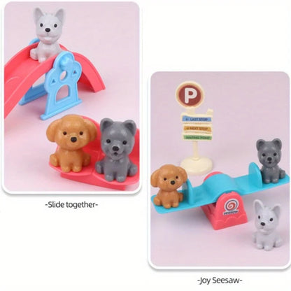 Cute Dog Pet Basket Family Toys Dog Doll Set Cage Toys Scene Playing Toys Christmas Decoration Thanksgiving Gifts color rando