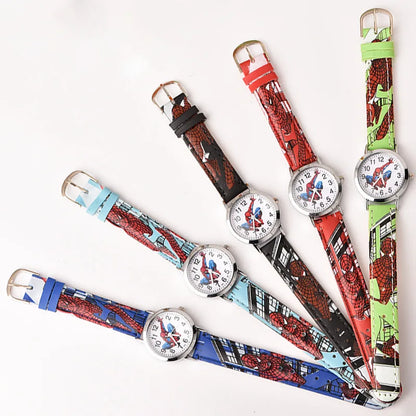 Disney SpiderMan Watch Cute Cartoon Watch Kids Watches Boys Christmas Gift Leather Quartz Watch